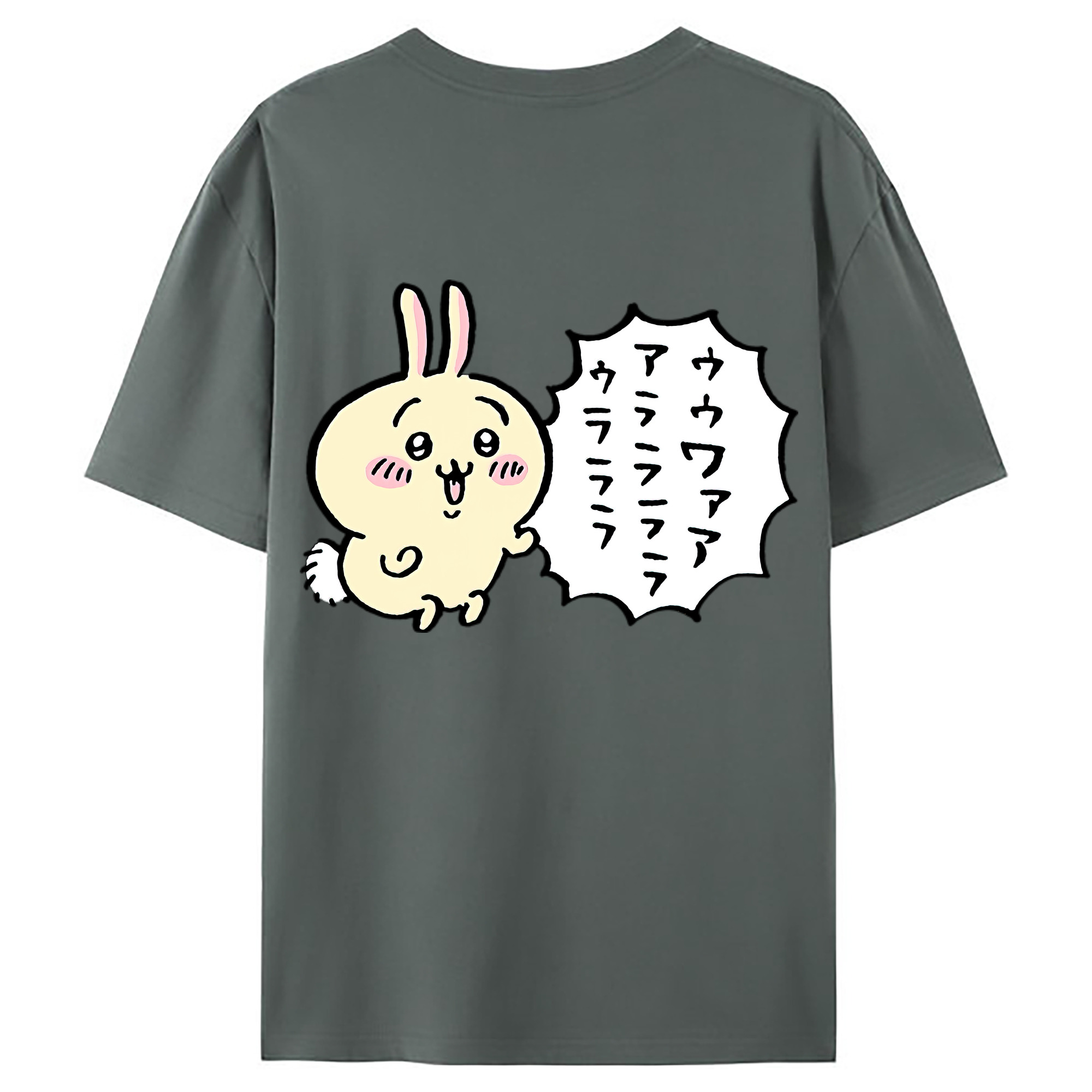 （画像用） ちいかわ うさぎ Chii-kawa usagi 綿100％ メンズ半袖Tシャツ（バックプリント） 通気性
